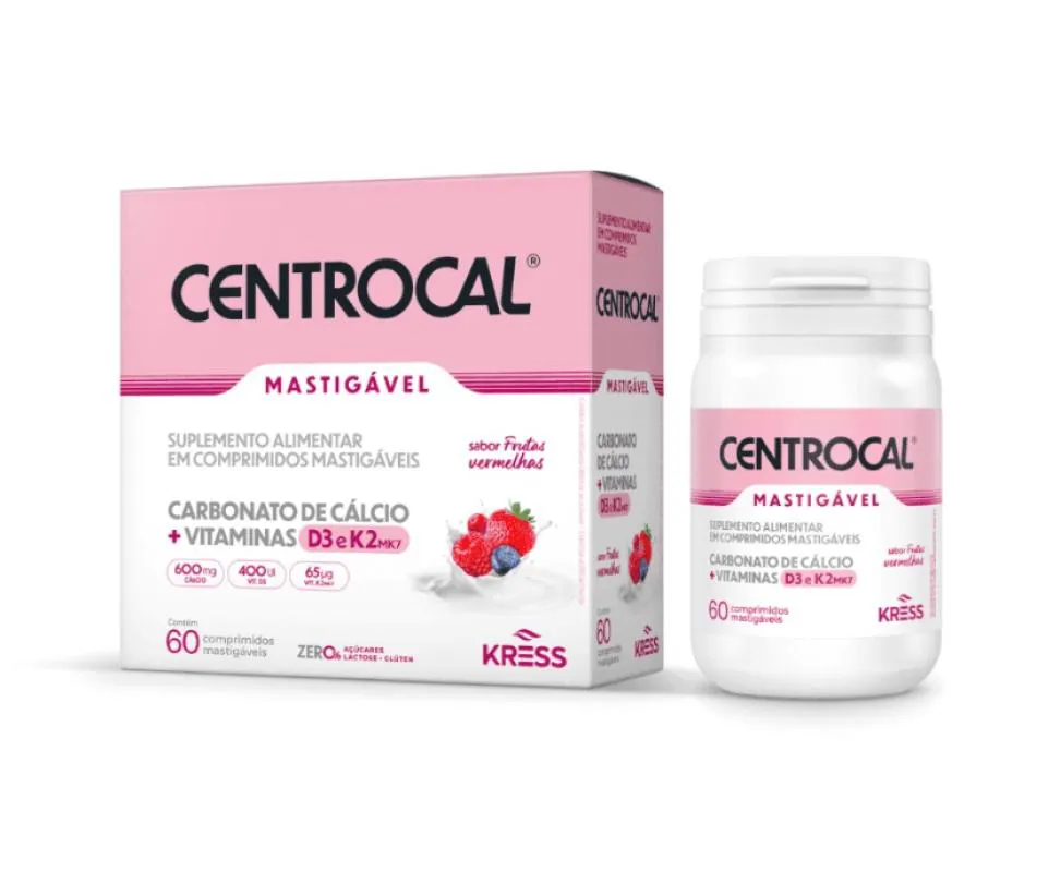 Centrocal Suplemento Alimentar Cálcio + Vitaminas D3 e K2 Frutas Vermelhas Kress 60Cpr