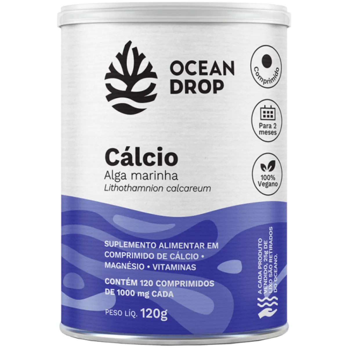 Calcio Pote 120 comprimidos de 1000mg Cálcio de Alga Ocean Drop