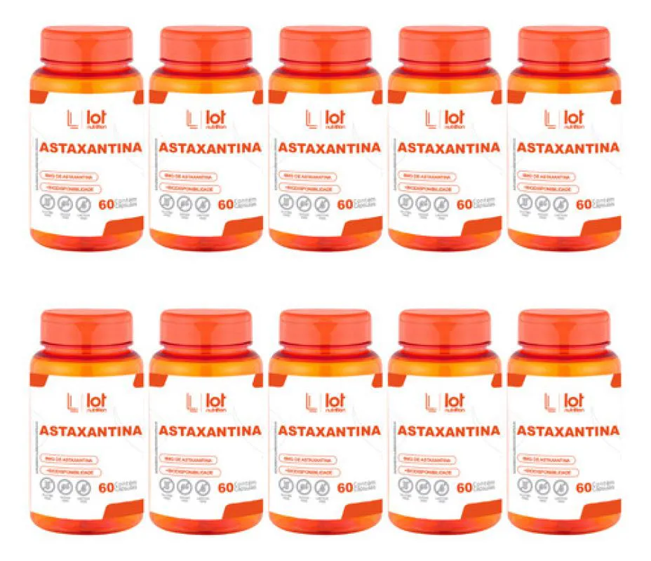 Kit 10un Astaxantina 6mg 60 cápsulas Antioxidante Premium S sem Sabor