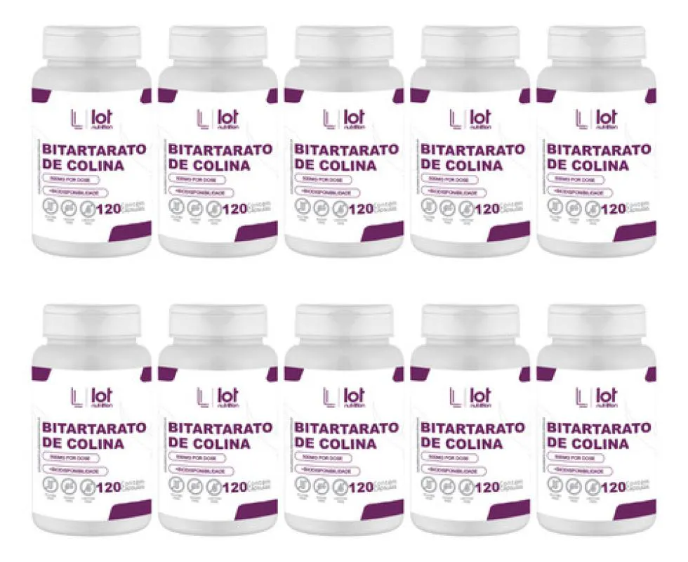 Kit 10un Bitartarato de Colina 450mg 120 cápsulas sem Sabor