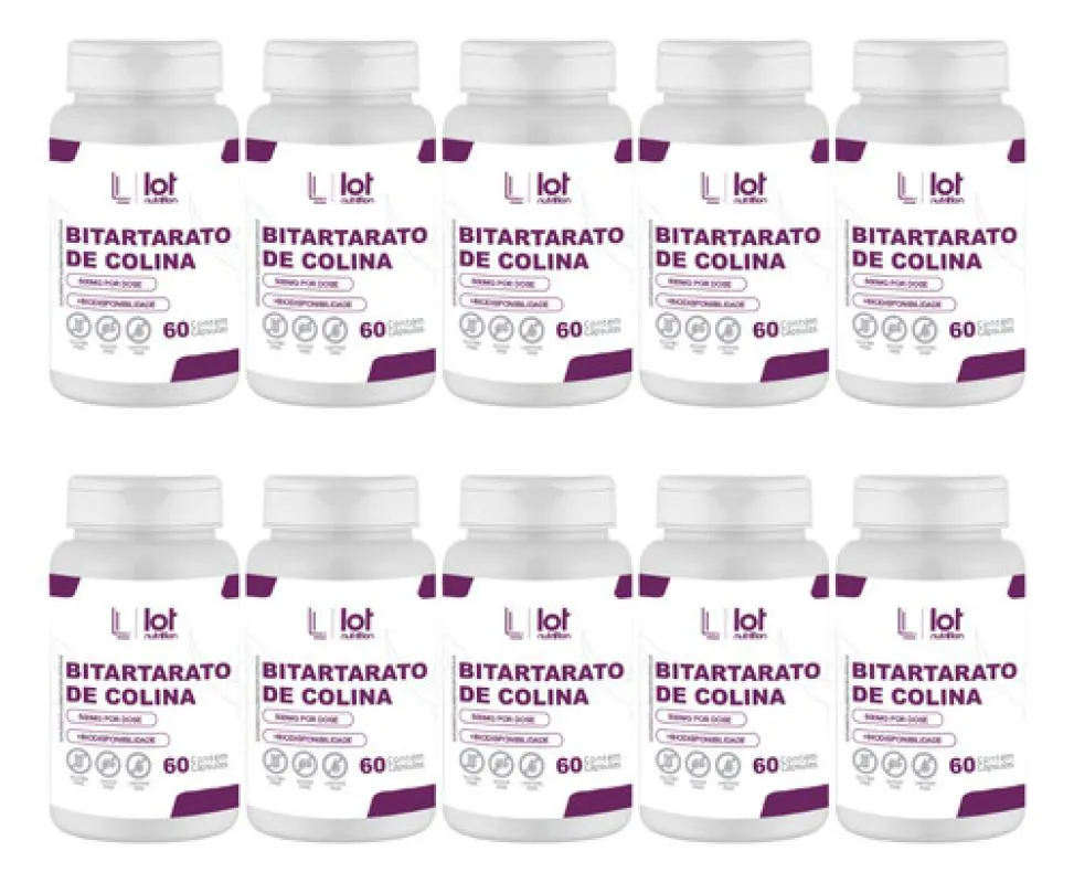Kit 10un Bitartarato de Colina 450mg 60 cápsulas Menta sem Sabor