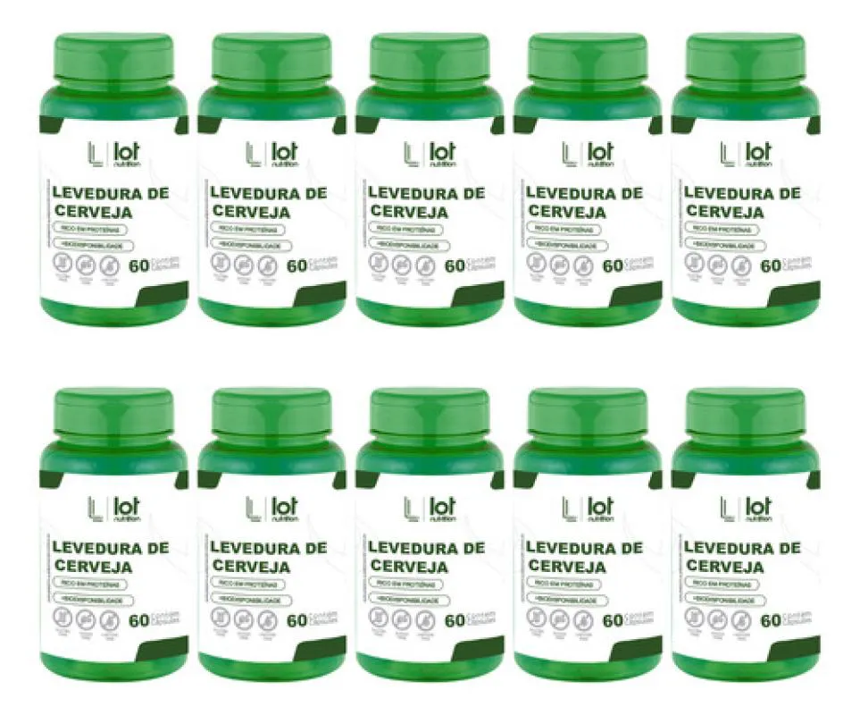 Kit 10un Levedura de Cerveja 450mg 60 cápsulas Fonte de B12 sem Sabor