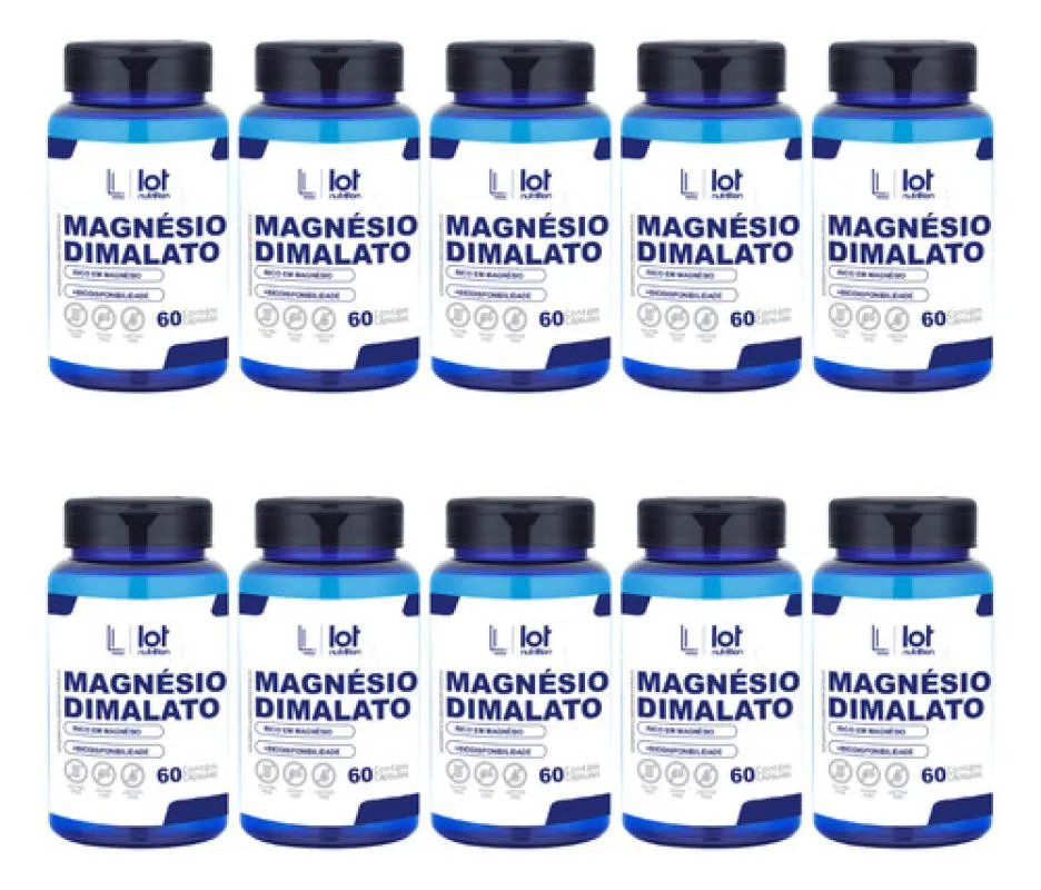 Kit 10un Magnésio Dimalato 600mg 60 cápsulas sem Sabor