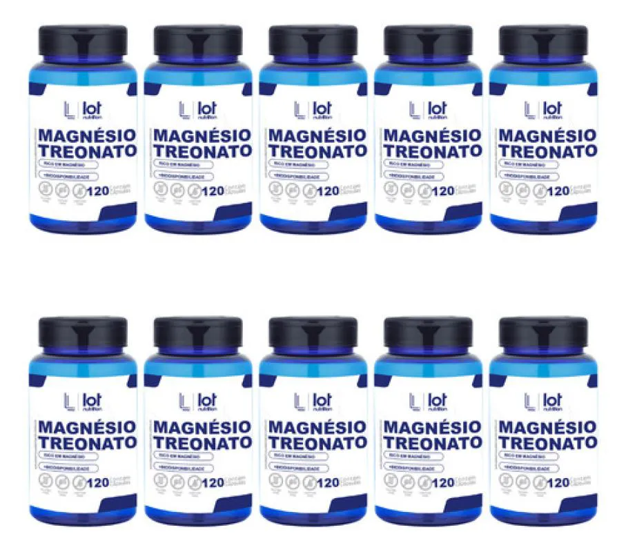 Kit 10un Magnésio Treonato 450mg 120 cápsulas sem Sabor