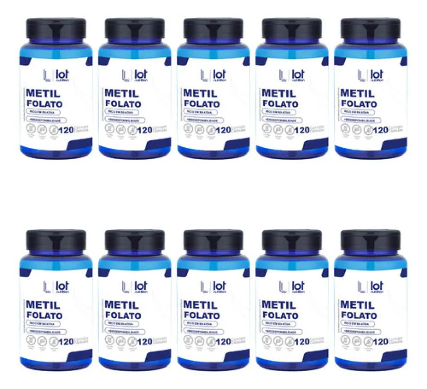 Kit 10un Metilfolato 120 cápsulas Ácido Fólico sem Sabor