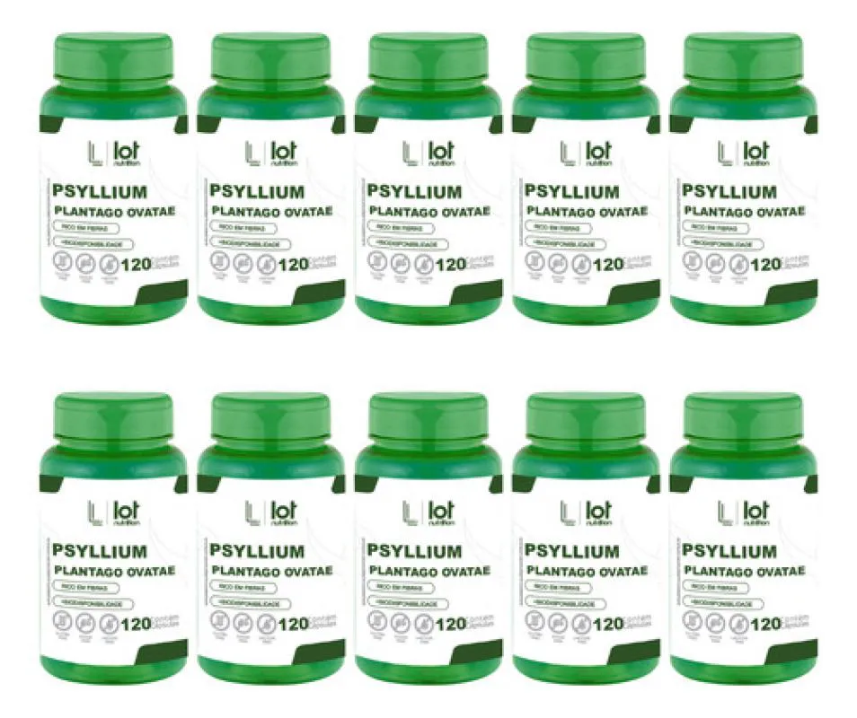 Kit 10un Psyllium 500mg 120 cápsulas sem Sabor