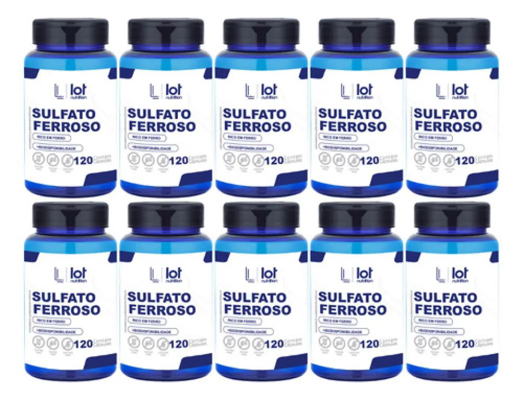 Kit 10un Sulfato Ferroso 30mg 120 cápsulas sem Sabor