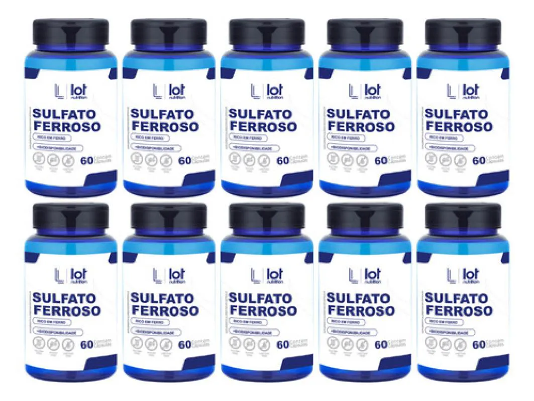 Kit 10un Sulfato Ferroso 30mg 60 cápsulas sem Sabor