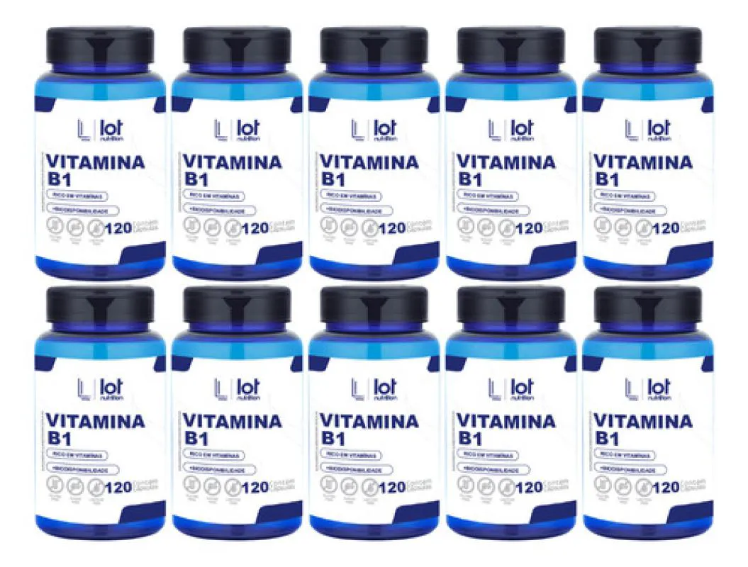 Kit 10un Vitamina B1 Tiamina 120 cápsulas sem Sabor