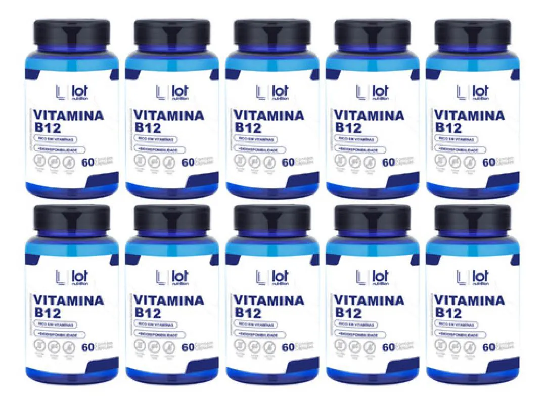 Kit 10un Vitamina B12 Cianocobalamina 60 cápsulas sem Sabor