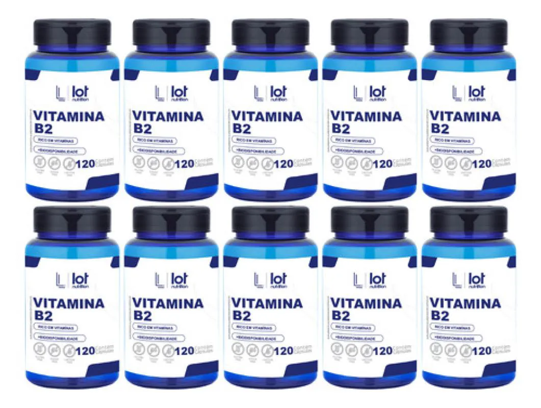 Kit 10un Vitamina B2 Riboflavina 120 cápsulas sem Sabor