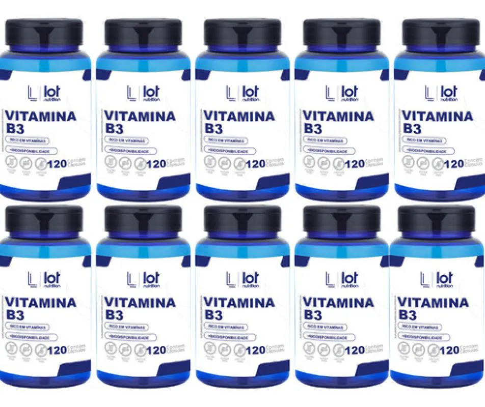 Kit 10un Vitamina B3 Niacina 120 cápsulas sem Sabor