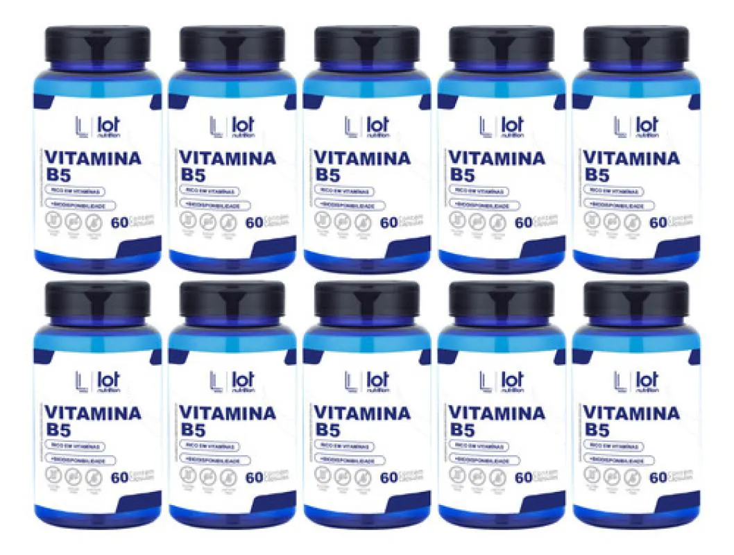 Kit 10un Vitamina B5 Pantotenato de Cálcio 60 cápsulas sem Sabor