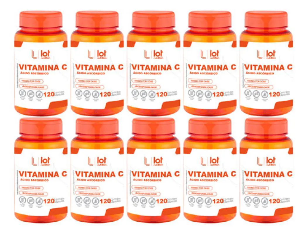 Kit 10un Vitamina C 1.000mg 120 cápsulas sem Sabor