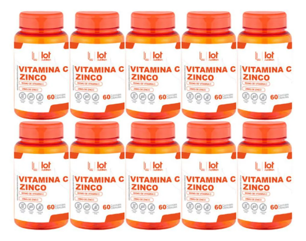 Kit 10un Vitamina C 500mg Zinco 29mg 60 cápsulas sem Sabor