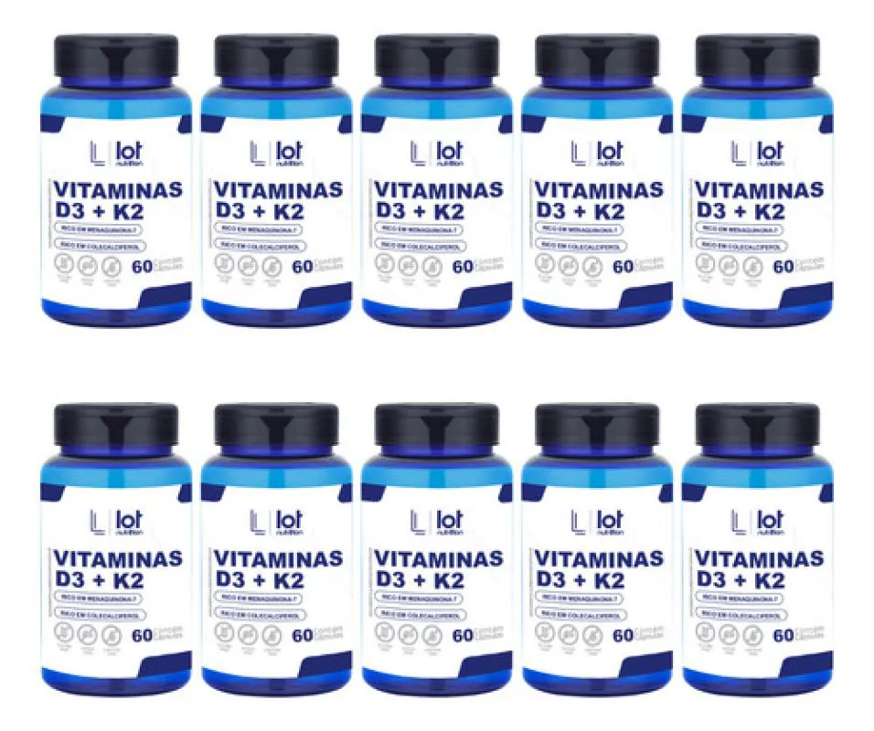 Kit 10un Vitamina D3 2.000ui + K2mk7 60 cápsulas sem Sabor