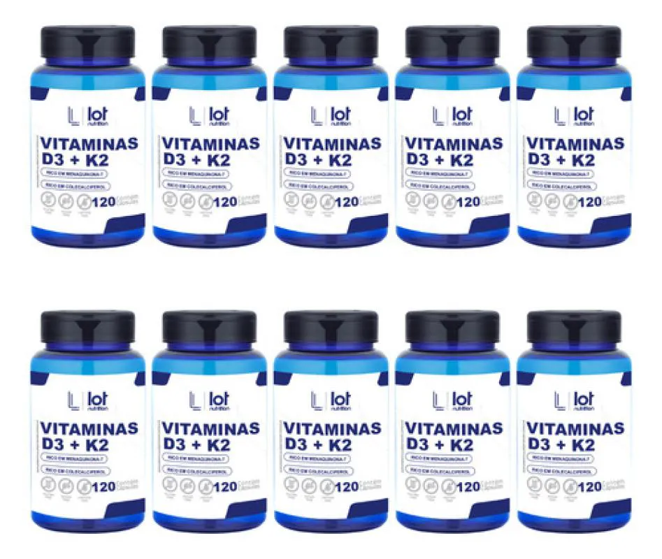 Kit 10un Vitamina D3 2.000ui + Vitamina K2mk7 100mcg 120 Cá sem Sabor