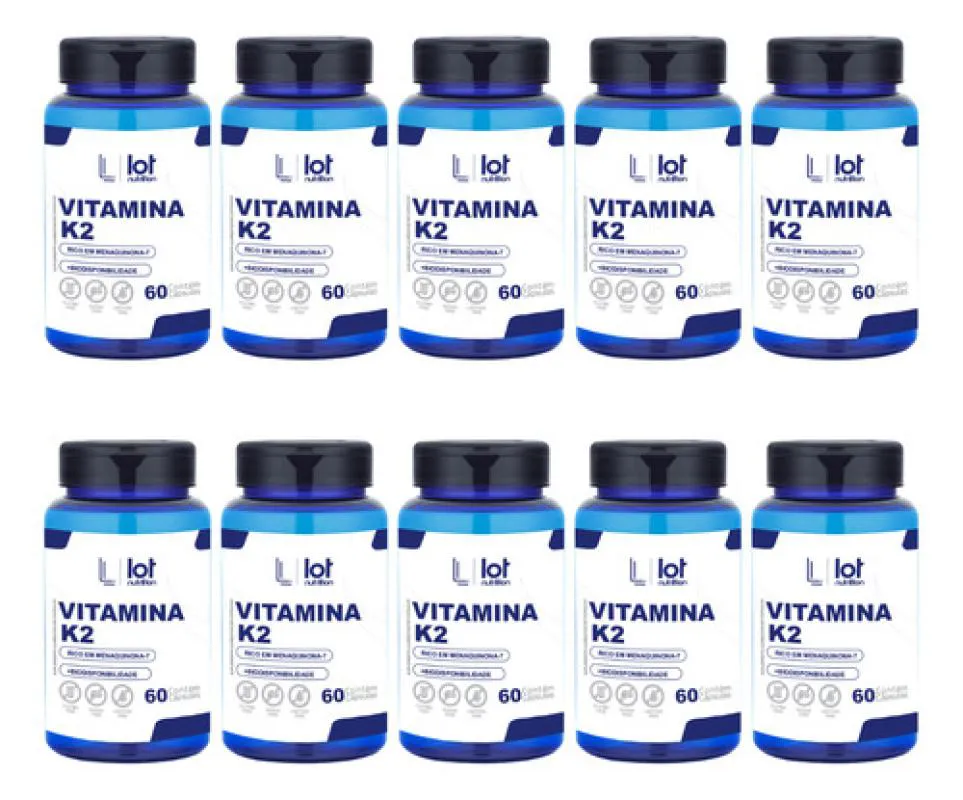 Kit 10un Vitamina K2 125mcg 60 cápsulas Circulação e Saúde sem Sabor