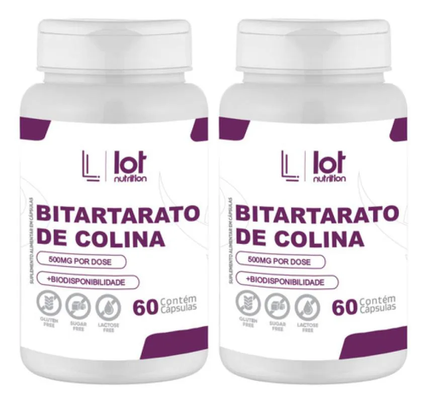 Kit 2un Bitartarato de Colina 450mg 60 cápsulas sem Sabor