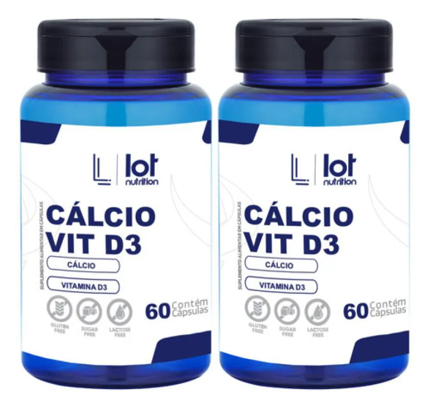 Kit 2un Cálcio 600mg Vit D3 2.000ui 60 cápsulas sem Sabor