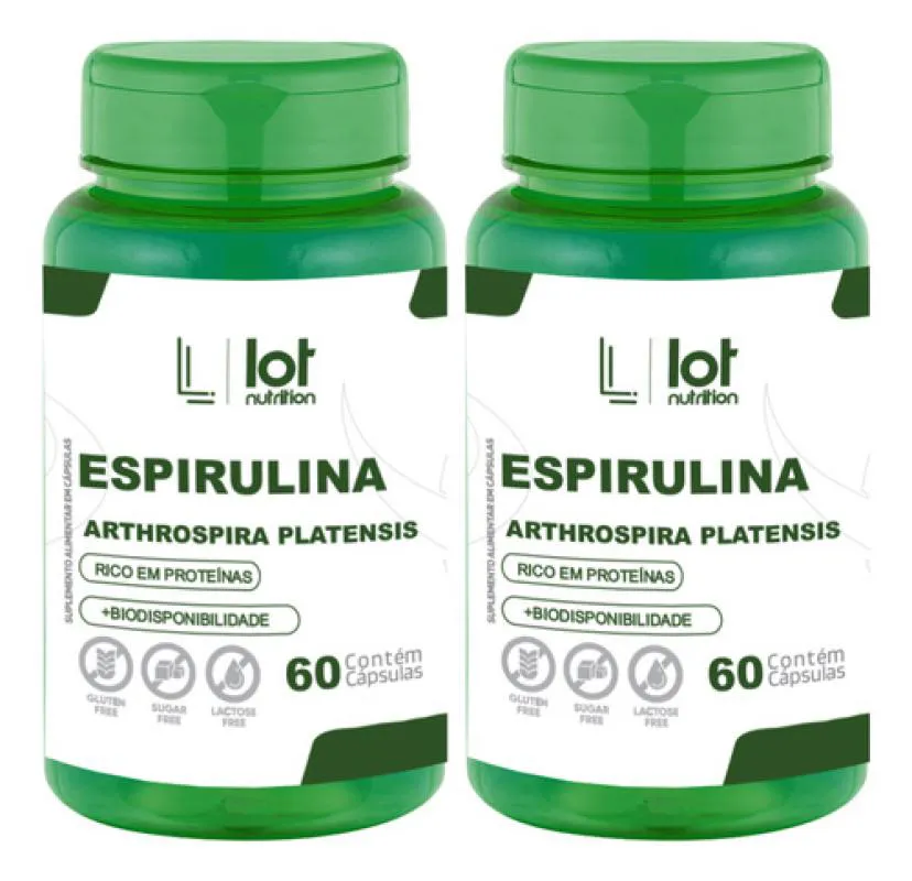 Kit 2un Suplemento Espirulina 500mg 60 cápsulas sem Sabor
