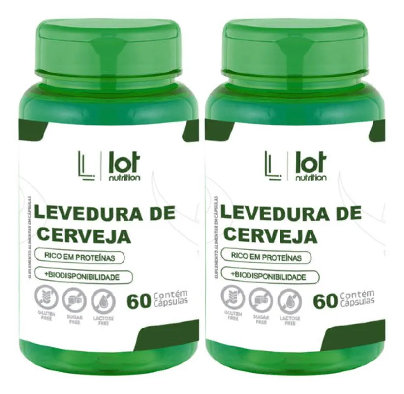 Kit 2un Levedura de Cerveja 450mg 60 cápsulas Fonte de B12 sem Sabor