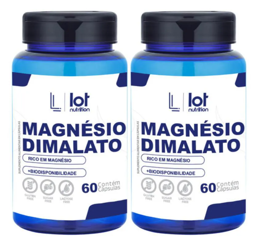 Kit 2un Magnésio Dimalato 600mg 60 cápsulas sem Sabor