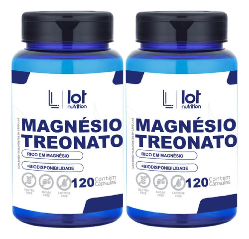 Kit 2un Magnésio Treonato 450mg 120 cápsulas sem Sabor