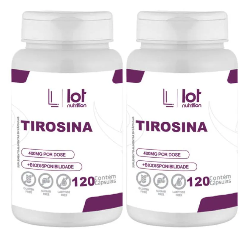 Kit 2un Tirosina 400mg 120 cápsulas sem Sabor