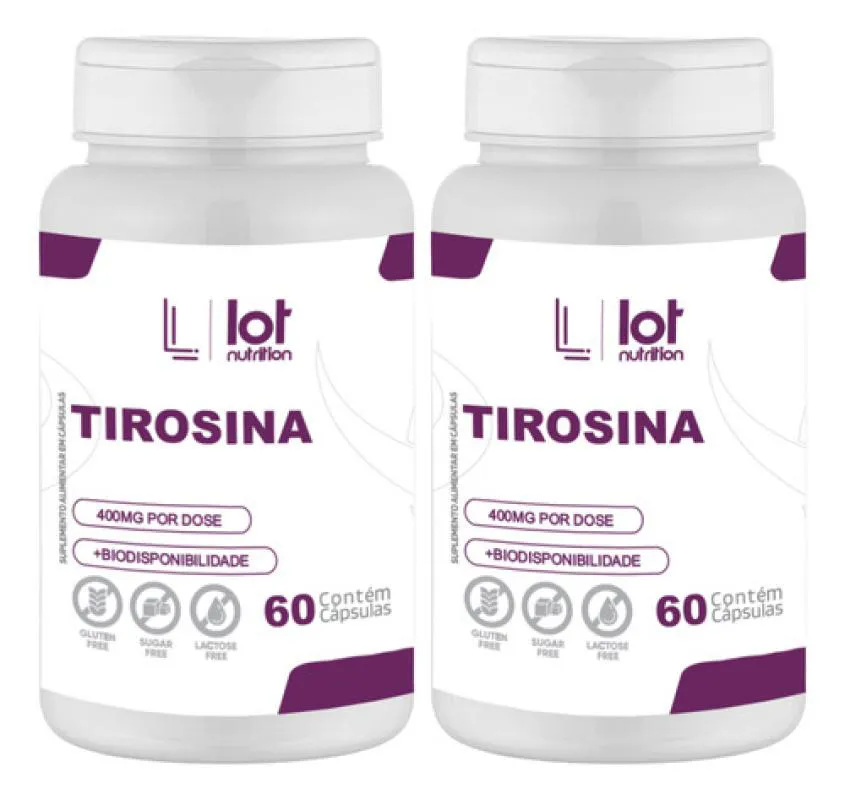 Kit 2un Tirosina 400mg 60 cápsulas sem Sabor