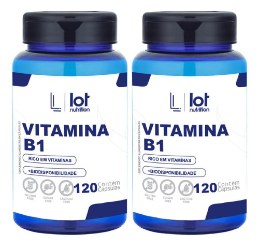 Kit 2un Vitamina B1 Tiamina 120 cápsulas sem Sabor