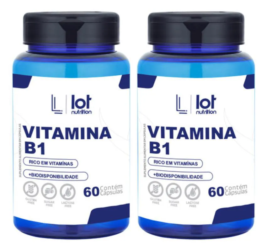 Kit 2un Vitamina B1 Tiamina 60 cápsulas sem Sabor