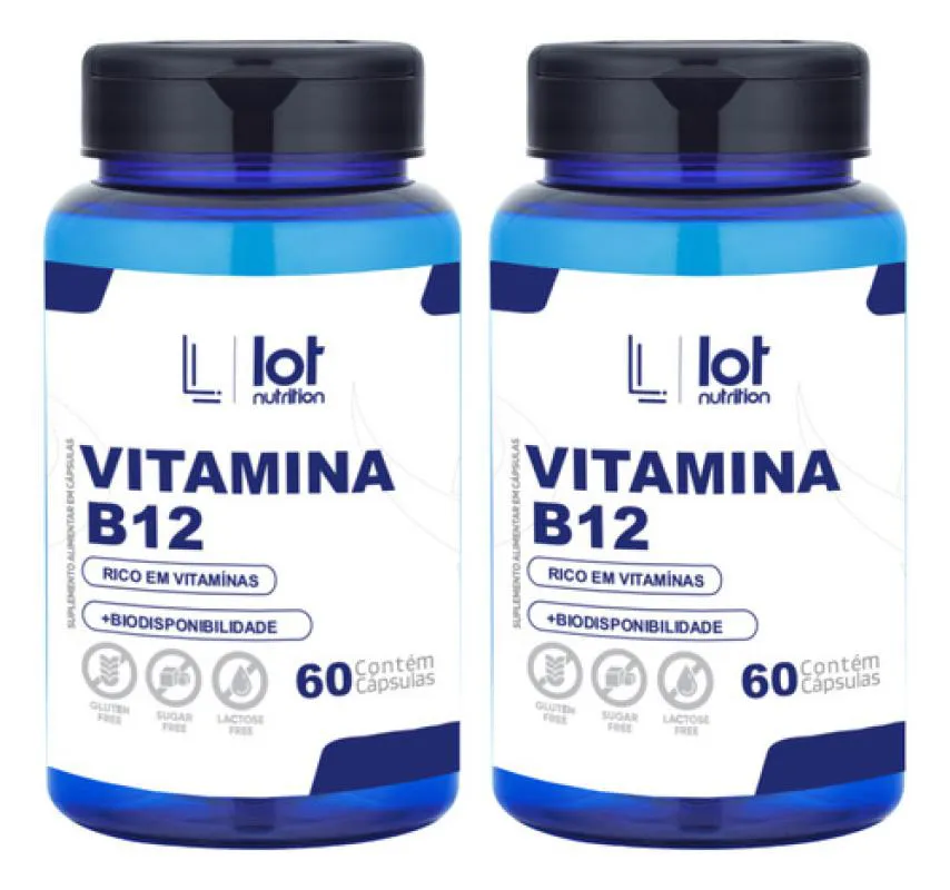 Kit 2un Vitamina B12 Cianocobalamina 60 cápsulas sem Sabor