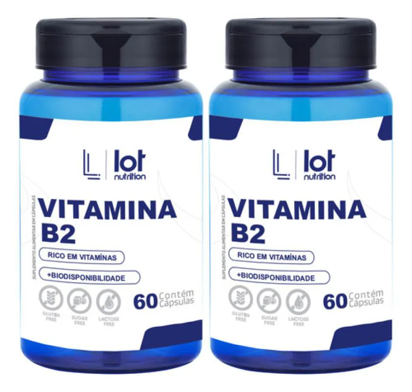Kit 2un Vitamina B2 Riboflavina 60 cápsulas sem Sabor