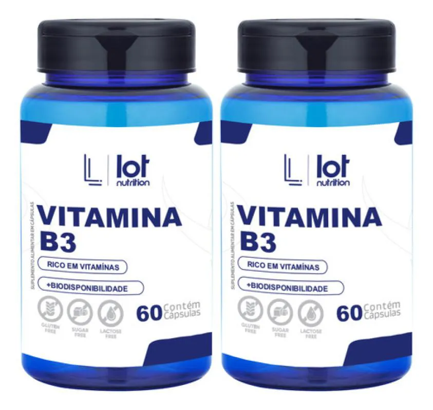 Kit 2un Vitamina B3 Niacina 60 cápsulas sem Sabor