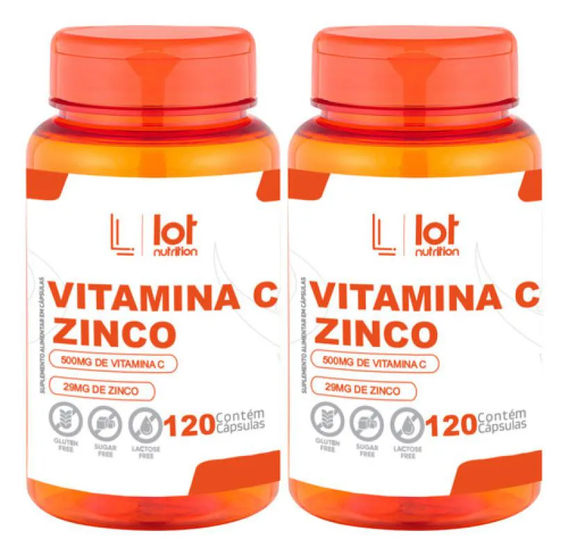 Kit 2un Vitamina C 500mg Zinco 29mg 120 cápsulas sem Sabor