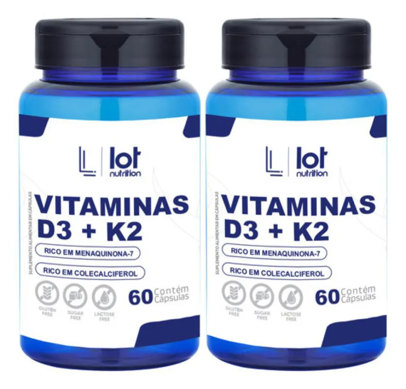 Kit 2un Vitamina D3 2.000ui + K2mk7 60 cápsulas sem Sabor