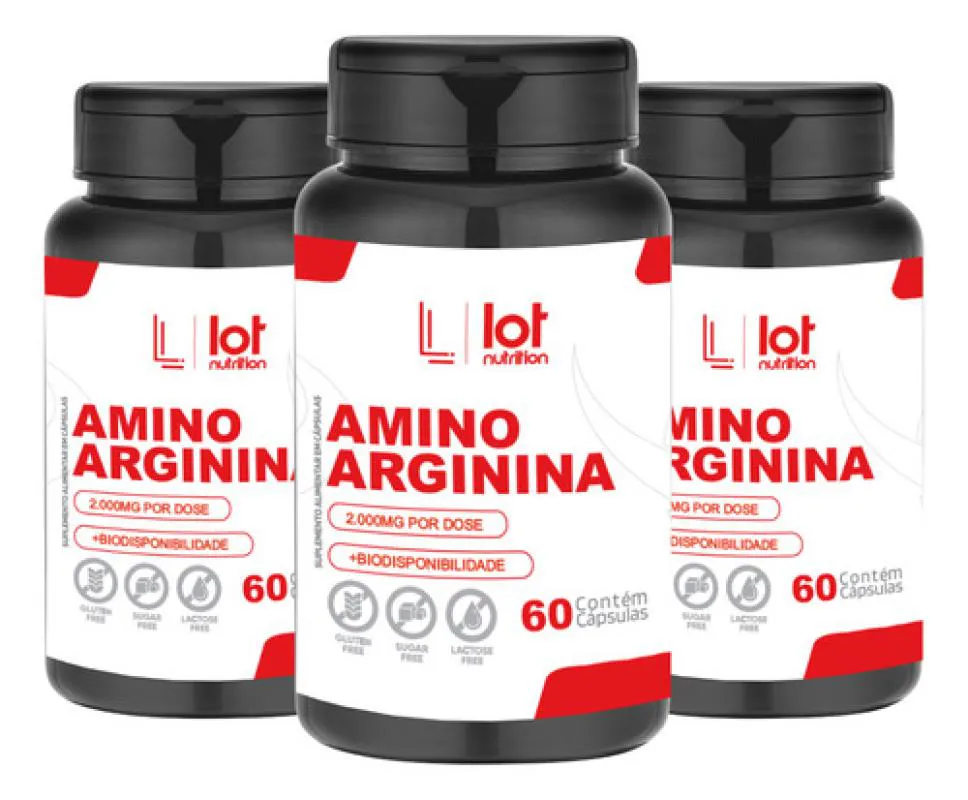 Kit 3un Arginina 2000mg 60 cápsulas sem Sabor