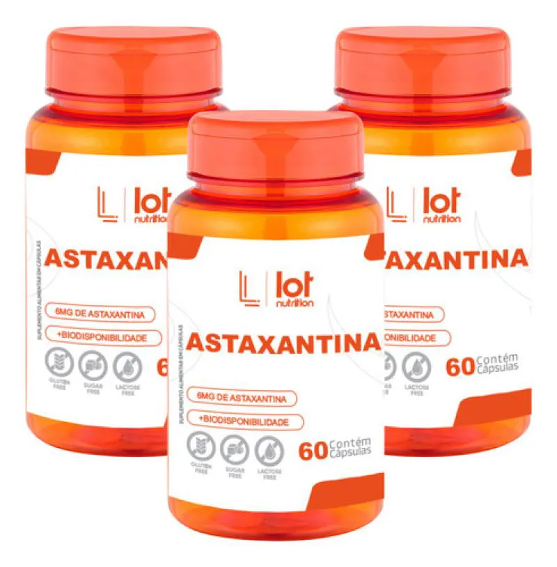 Kit 3un Astaxantina 6mg 60 cápsulas sem Sabor