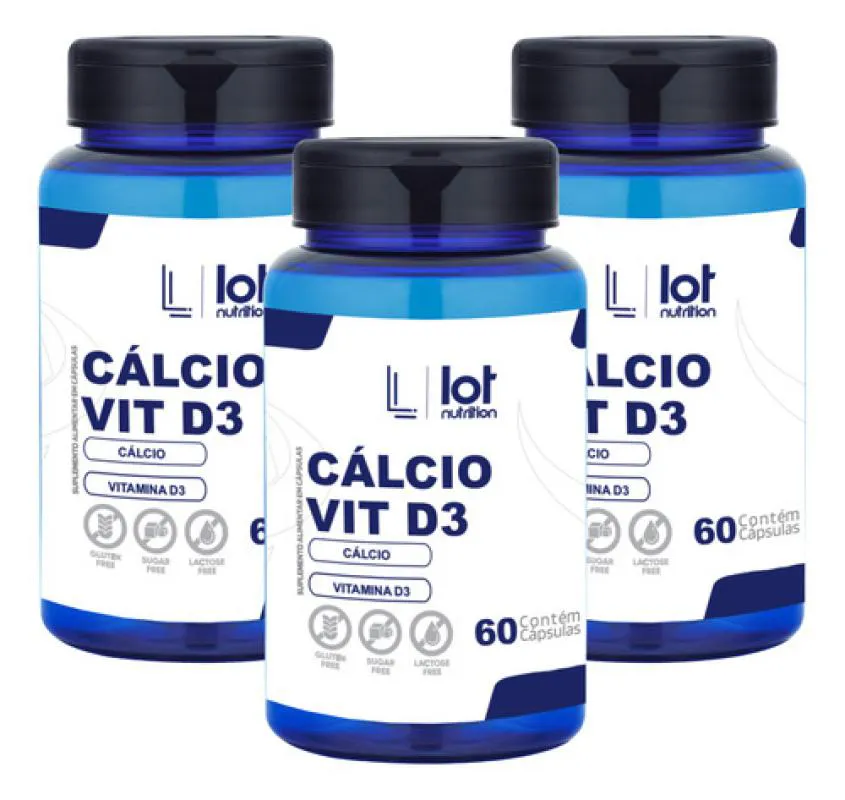 Kit 3un Cálcio 600mg Vit D3 2.000ui 60 cápsulas sem Sabor