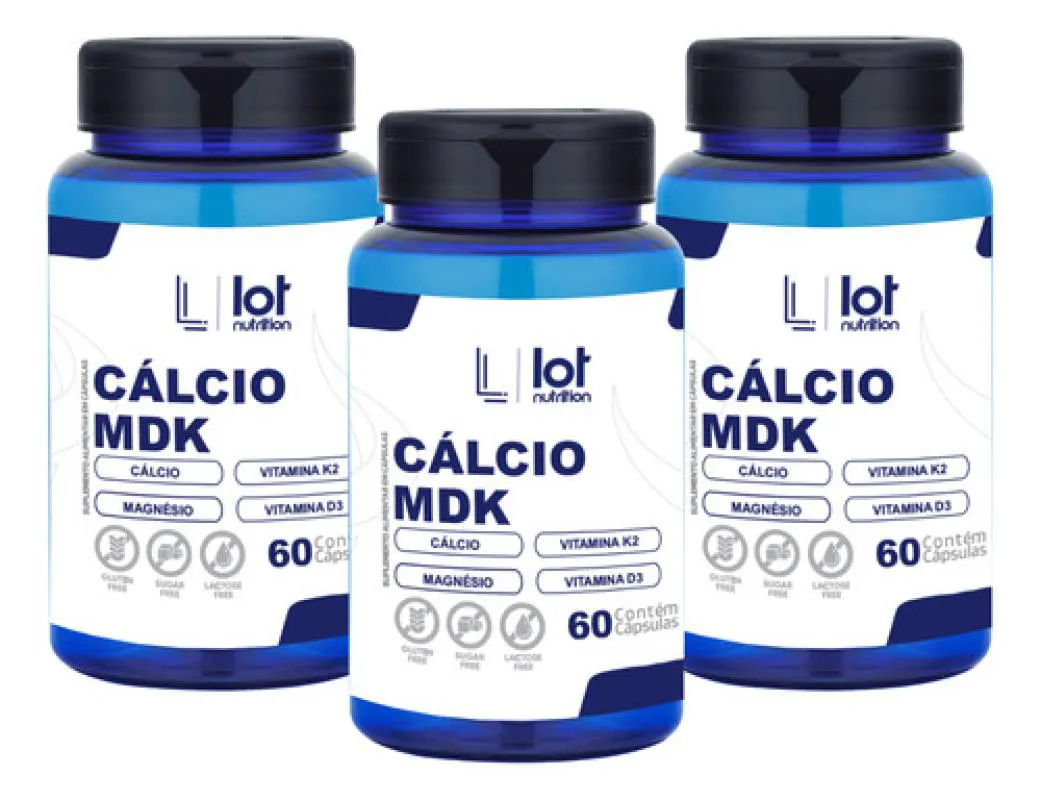 Kit 3un Cálcio Mdk Power 60 cápsulas Completa com Vitamina sem Sabor
