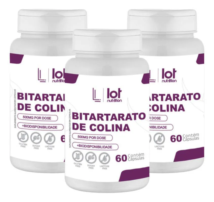 Kit 3un Bitartarato de Colina 450mg 60 cápsulas sem Sabor