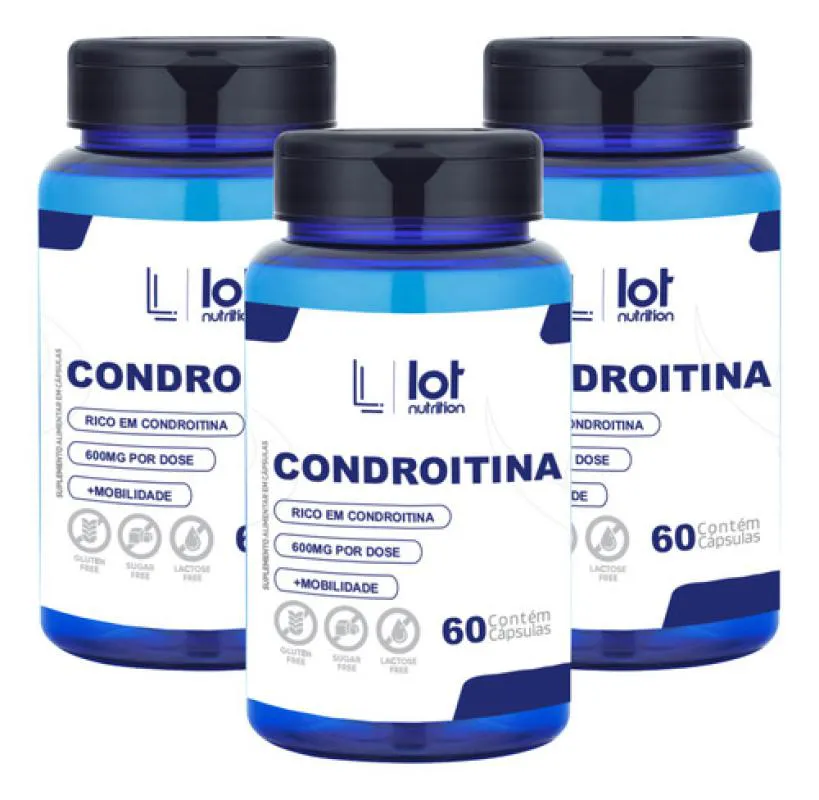 Kit 3un Condroitina 600mg 60 cápsulas Cartilagem sem Sabor