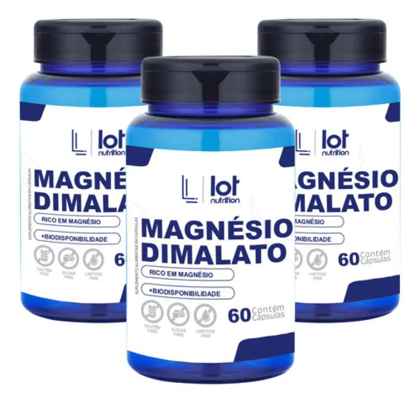 Kit 3un Magnésio Dimalato 600mg 60 cápsulas sem Sabor