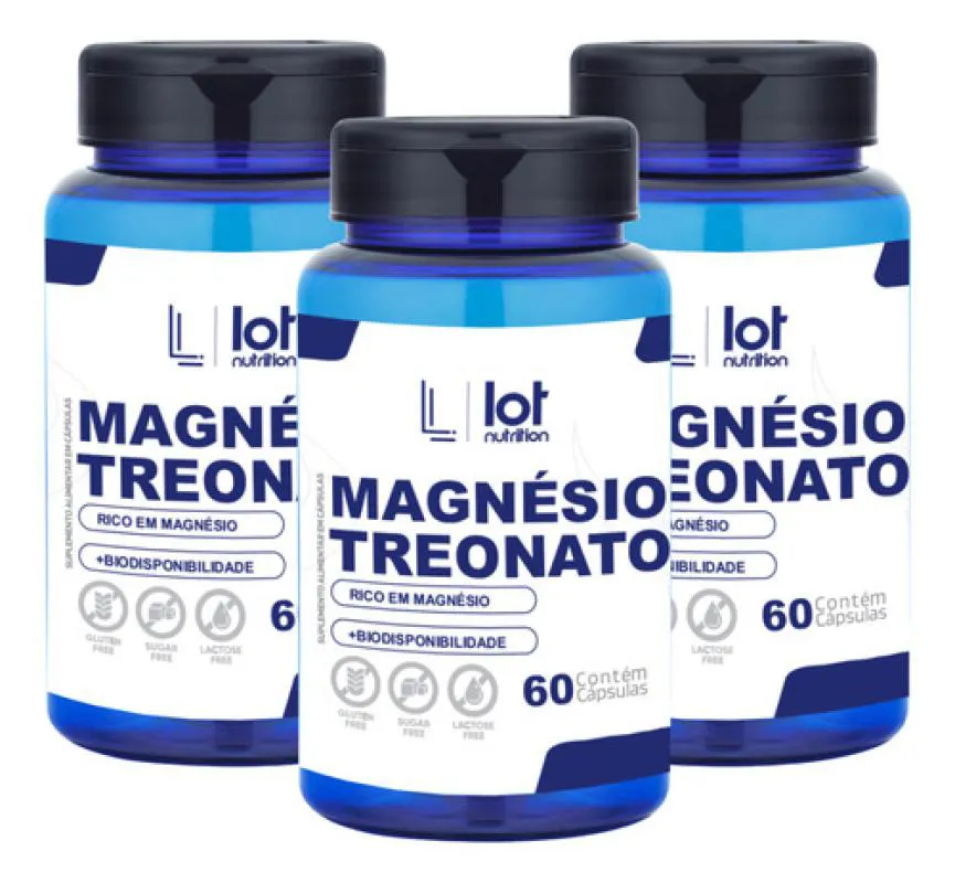Kit 3un Magnésio Treonato 450mg 60 cápsulas sem Sabor