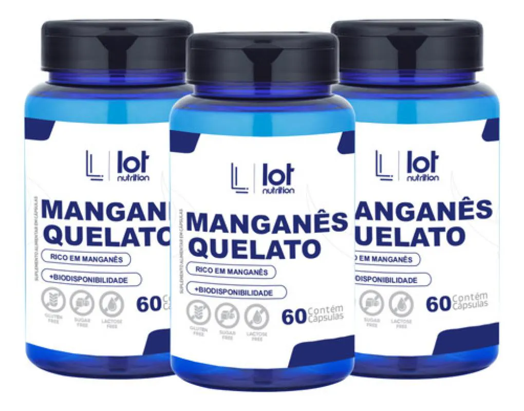 Kit 3un Manganês 1,66mg 60 cápsulas sem Sabor