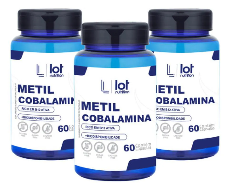 Kit 3un Metilcobalamina 60 cápsulas B12 sem Sabor