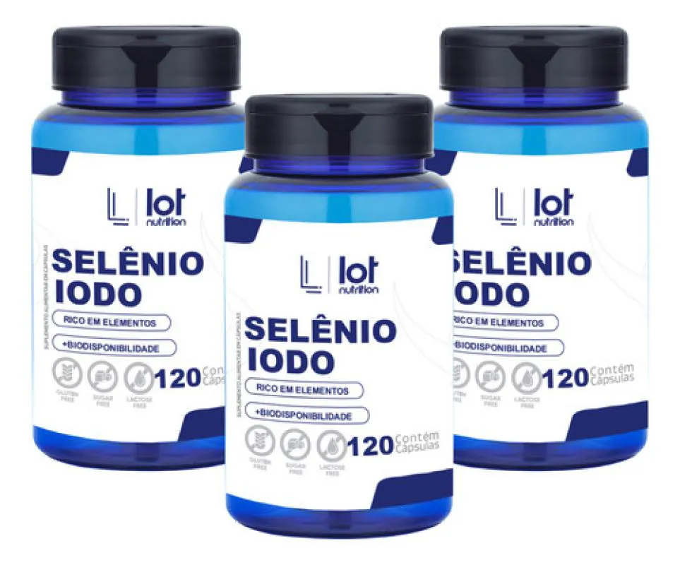 Kit 3un Selênio 300mcg + Iodo 900mcg 120 cápsulas sem Sabor