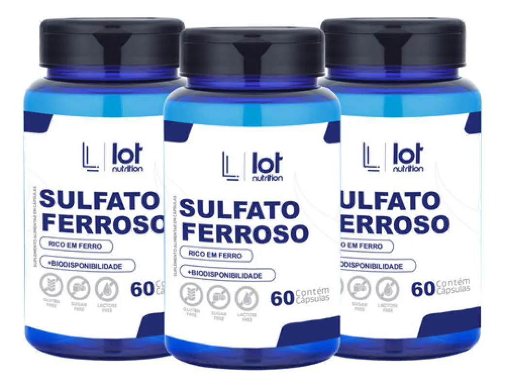 Kit 3un Sulfato Ferroso 30mg 60 cápsulas sem Sabor