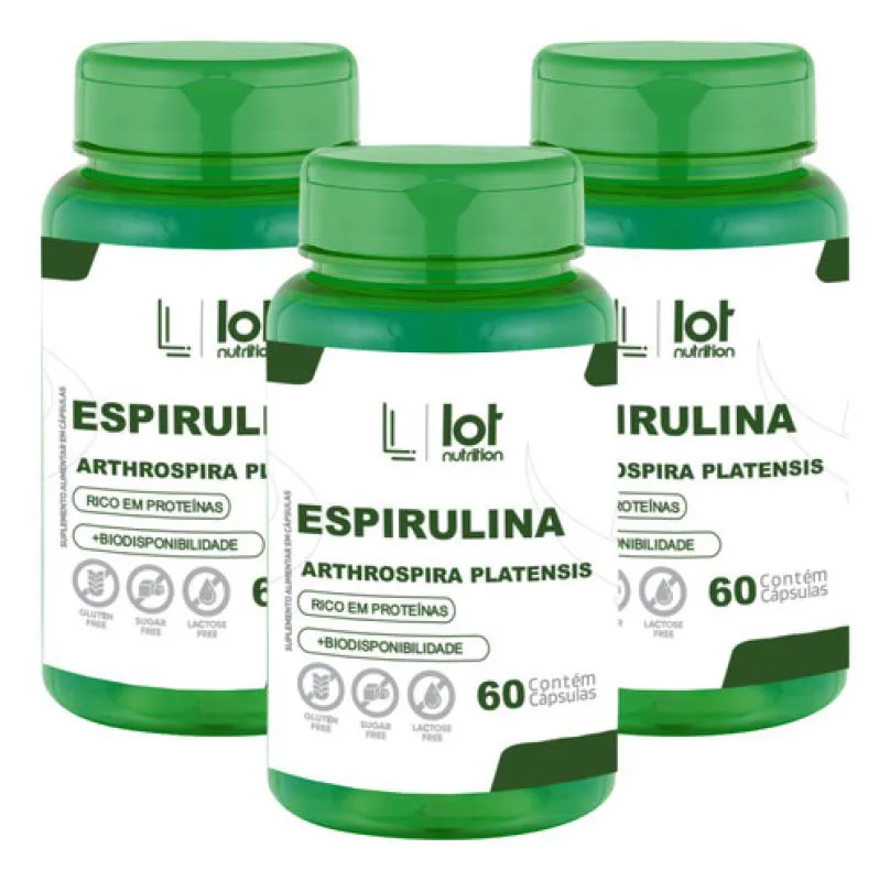 Kit 3un Suplemento Esprirulina 500mg 60 cápsulas sem Sabor